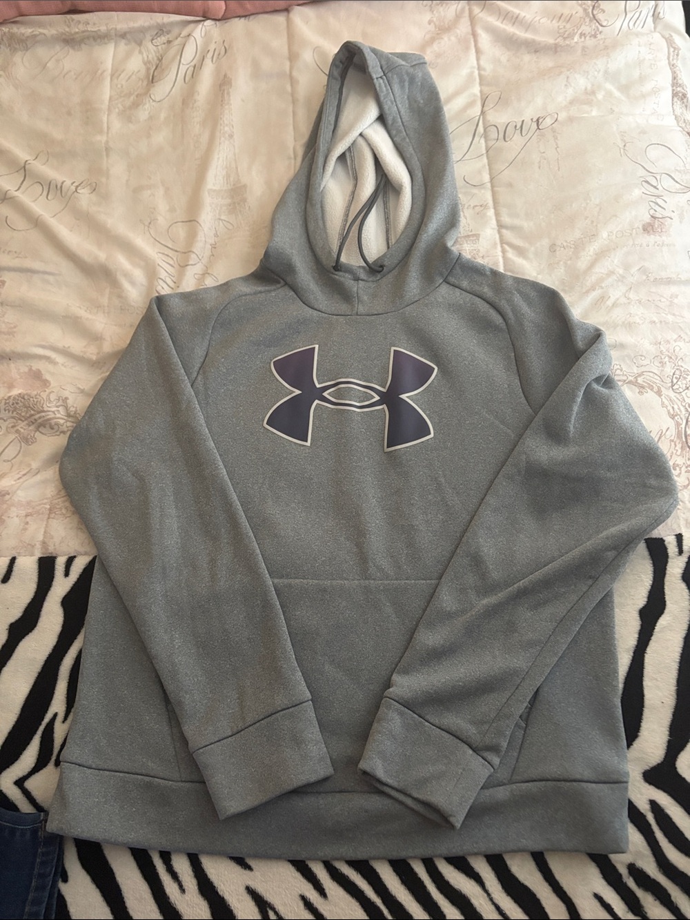 Under Armour Light Gray Pullover Hoodie with Dark Logo